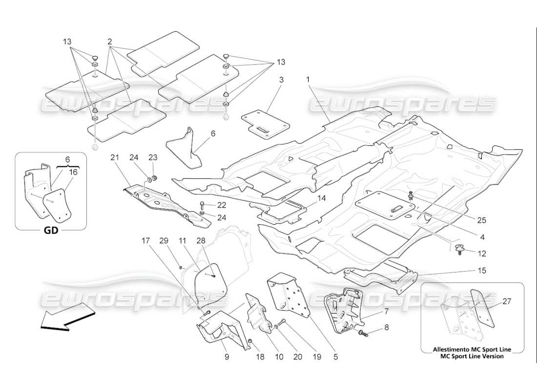 maserati qtp. (2009) 4.2 auto passenger compartment mats part diagram