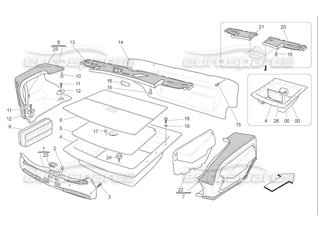 maserati qtp. (2009) 4.2 auto luggage compartment mats part diagram