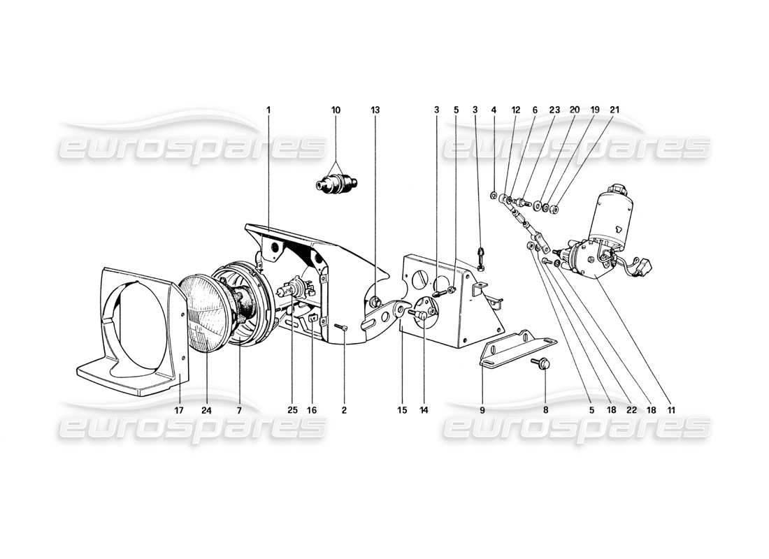 ferrari 328 (1985) lights lifting device and headlights part diagram