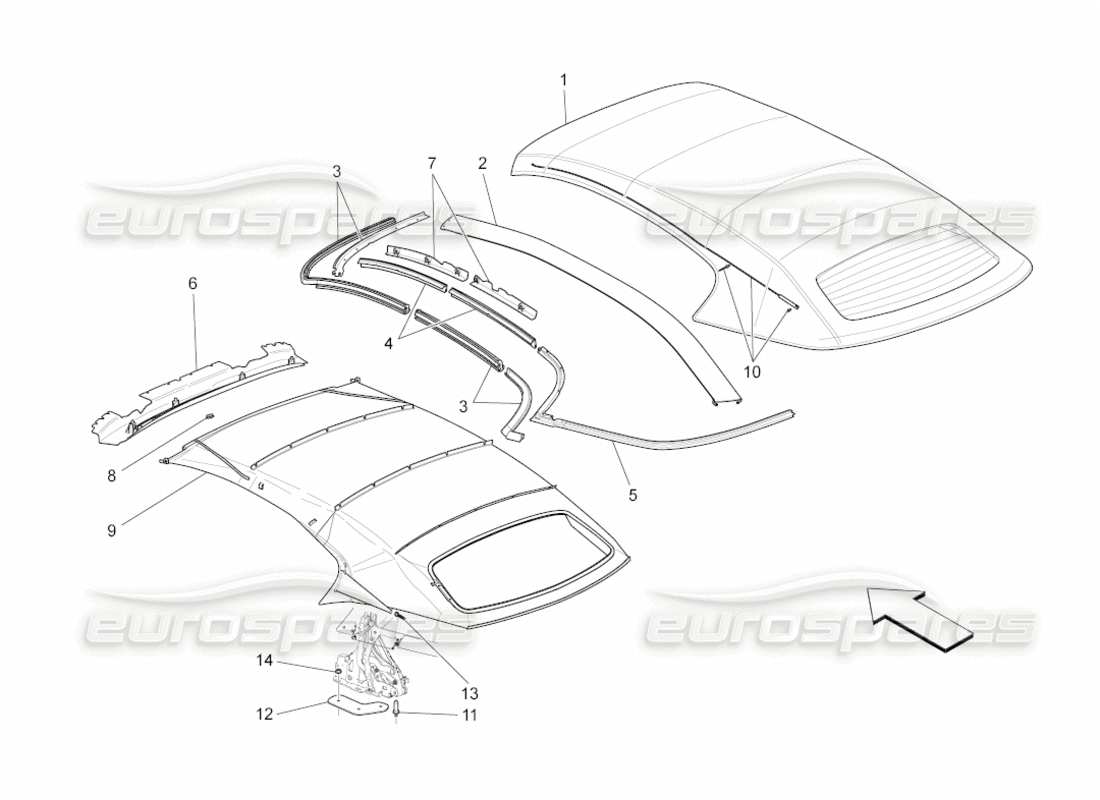 maserati grancabrio (2010) 4.7 electrical capote: linings part diagram