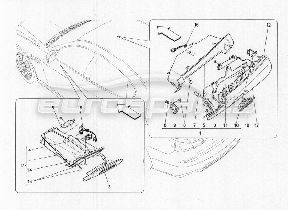 maserati qtp. v8 3.8 530bhp 2014 auto glove compartments part diagram