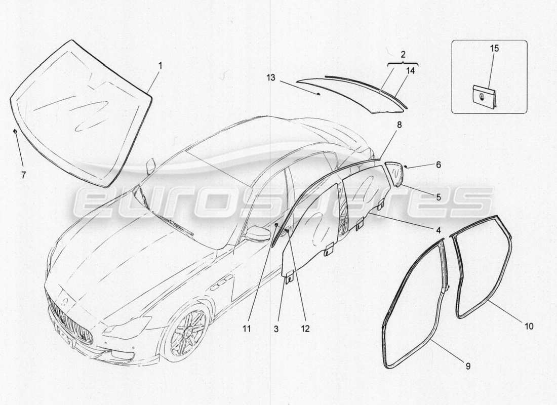 maserati qtp. v8 3.8 530bhp 2014 auto windows and window strips part diagram