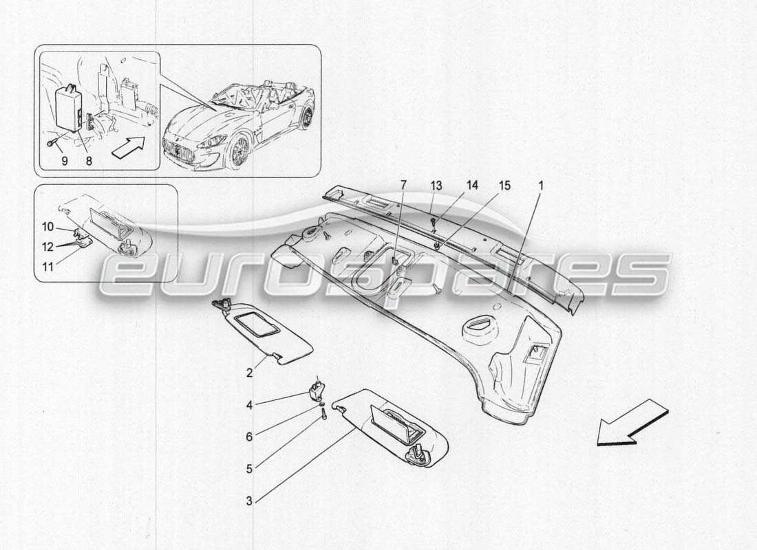 maserati grancabrio mc centenario roof and sun visors part diagram