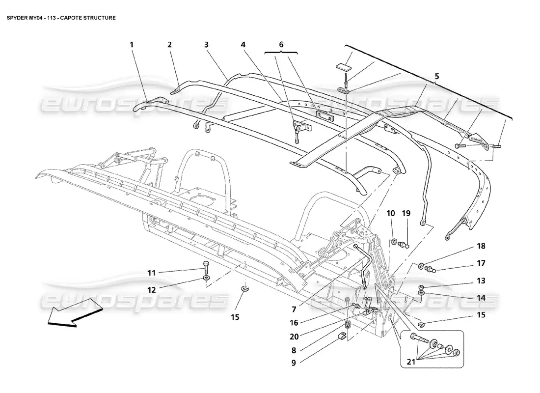 maserati 4200 spyder (2004) capote structure parts diagram