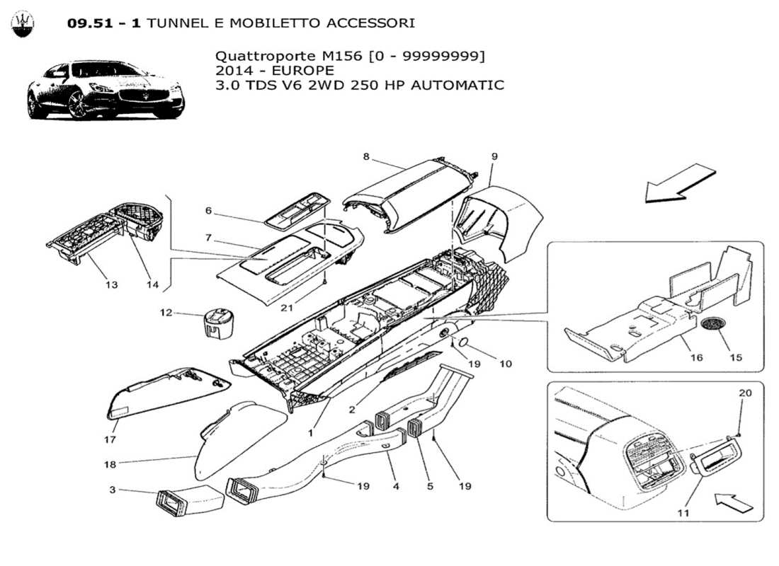 maserati qtp. v6 3.0 tds 250bhp 2014 accessory console and centre console part diagram