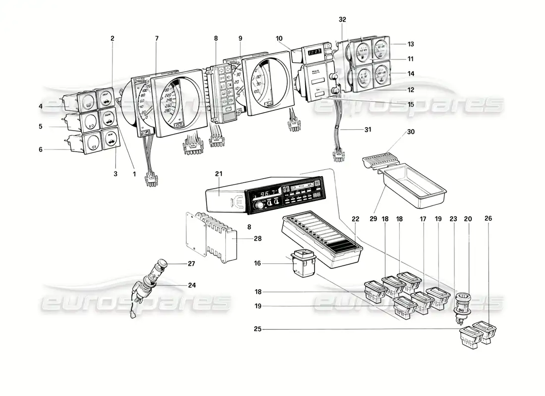 ferrari mondial 3.0 qv (1984) instruments parts diagram
