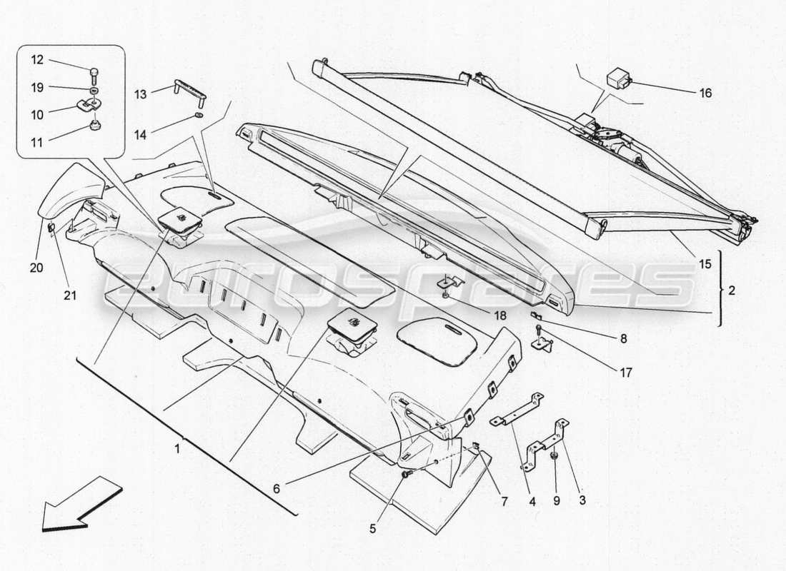 maserati qtp. v8 3.8 530bhp auto 2015 rear parcel shelf parts diagram