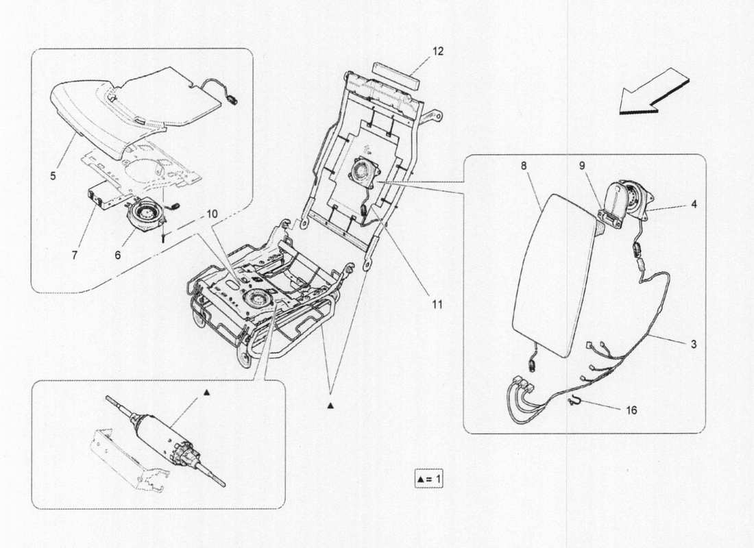 maserati qtp. v6 3.0 tds 275bhp 2017 rear seats: mechanisms part diagram