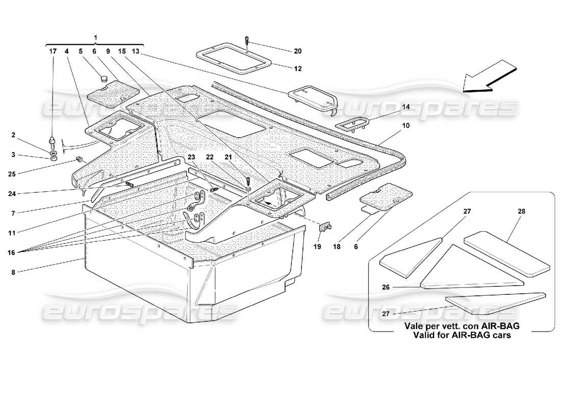 ferrari 355 (2.7 motronic) front compartment carpets parts diagram