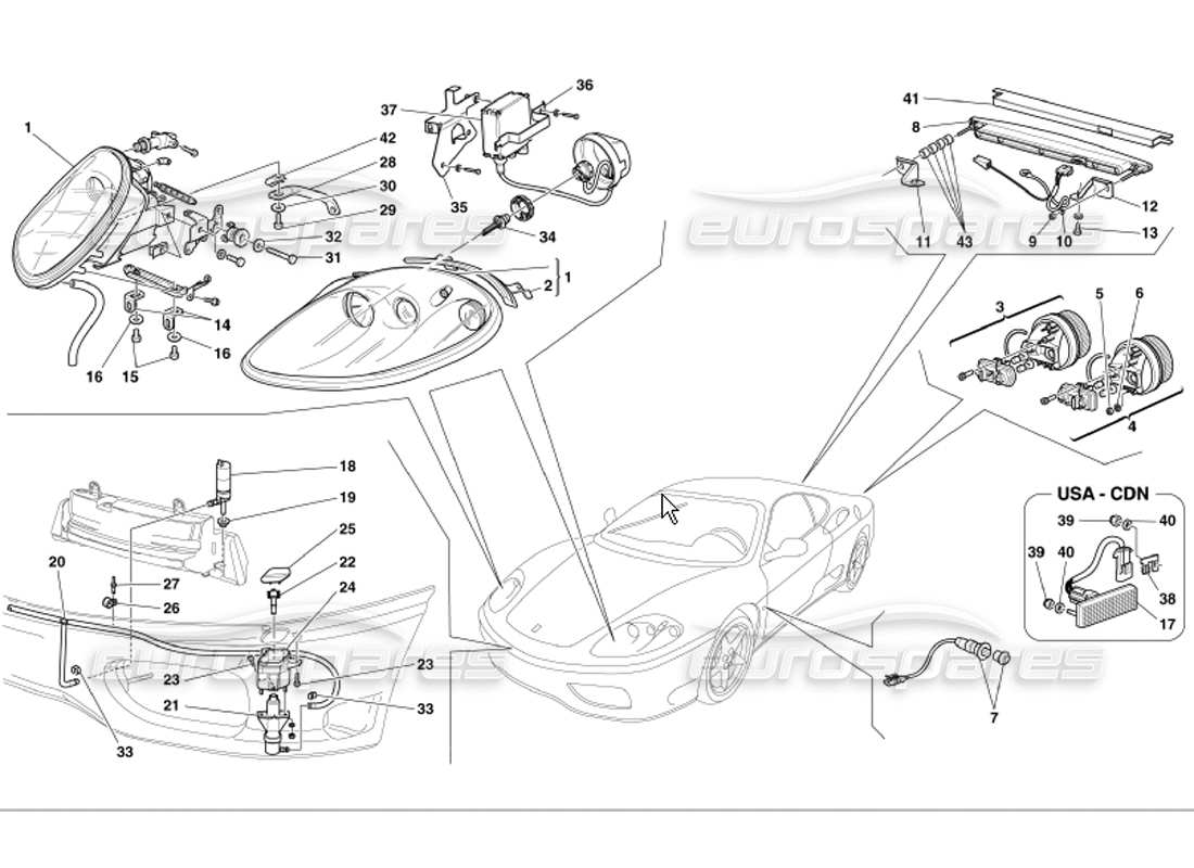 ferrari 360 modena front and rear lights part diagram