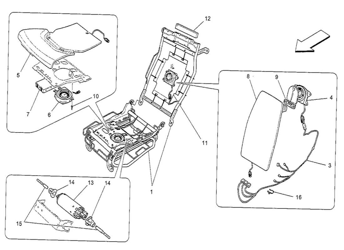 maserati qtp. v8 3.8 530bhp 2014 rear seats: mechanics and electronics parts diagram