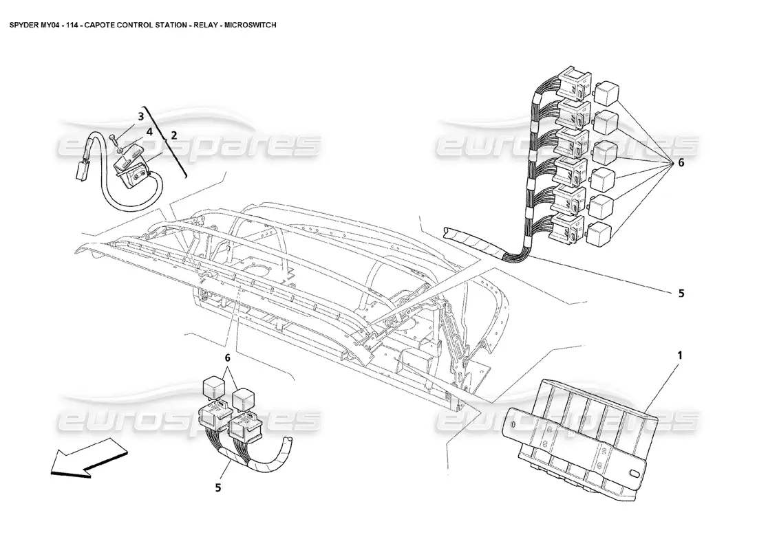 maserati 4200 spyder (2004) capote control station relay microswitch parts diagram