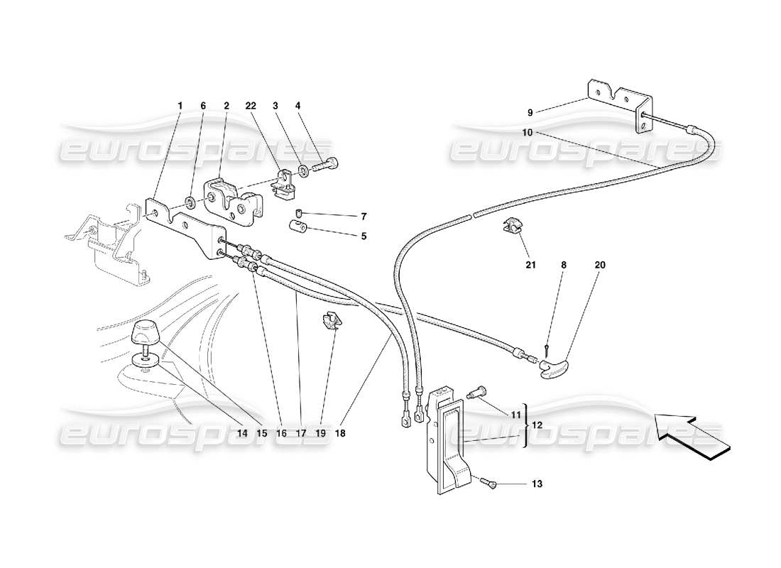 ferrari 355 (5.2 motronic) opening device for front hood part diagram