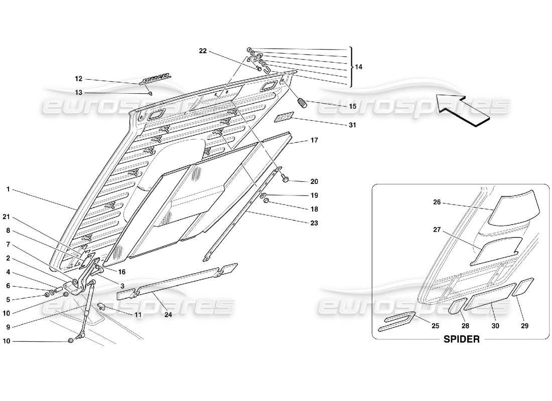 ferrari 355 (5.2 motronic) rear hood part diagram