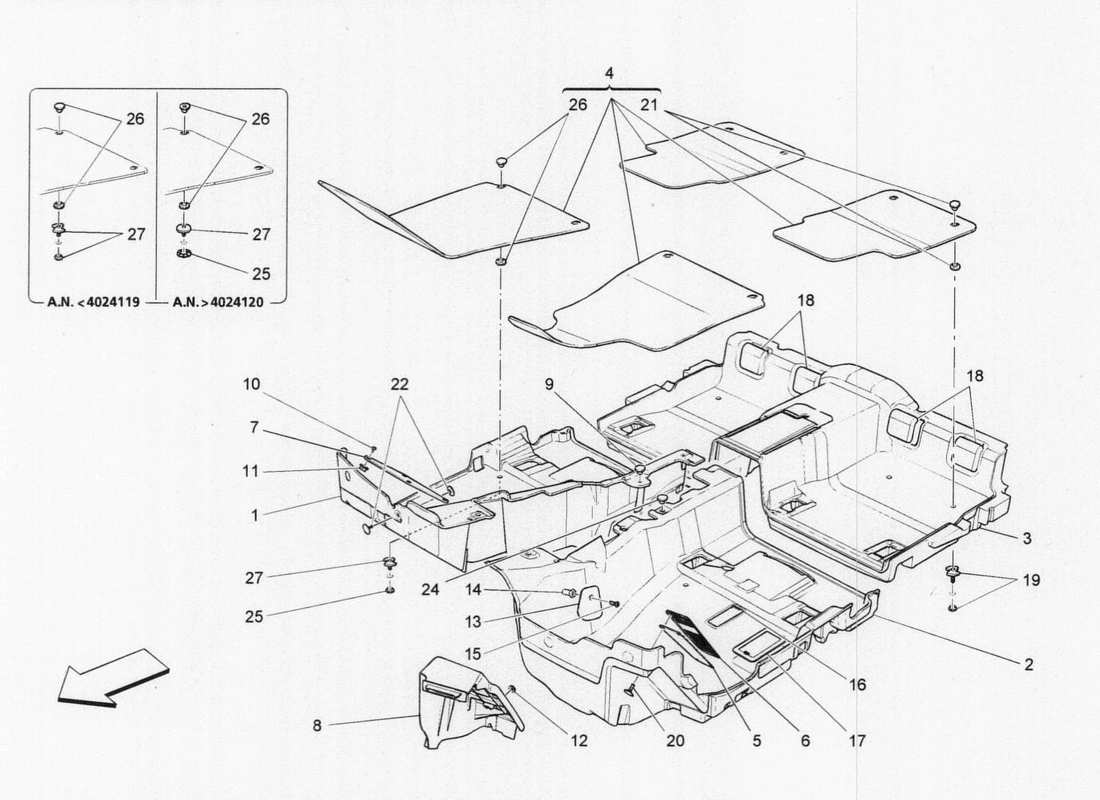 maserati qtp. v6 3.0 tds 275bhp 2017 passenger compartment mats part diagram