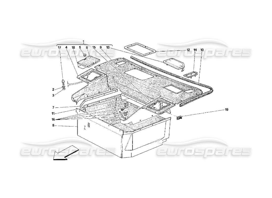 ferrari 348 (2.7 motronic) front compartments carpets part diagram