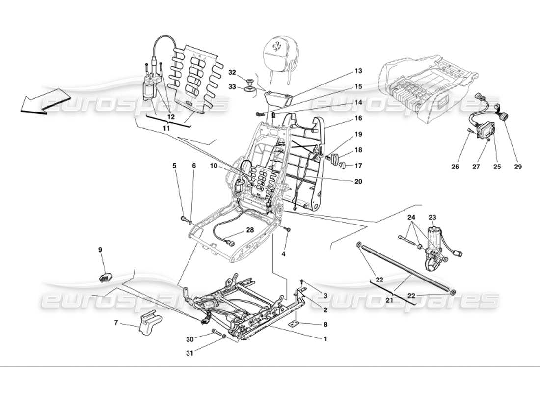 ferrari 360 modena electrical seat guide and movement part diagram