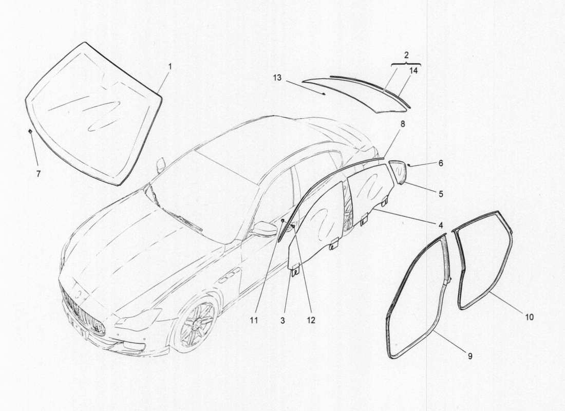 maserati qtp. v6 3.0 tds 275bhp 2017 windows and window strips part diagram