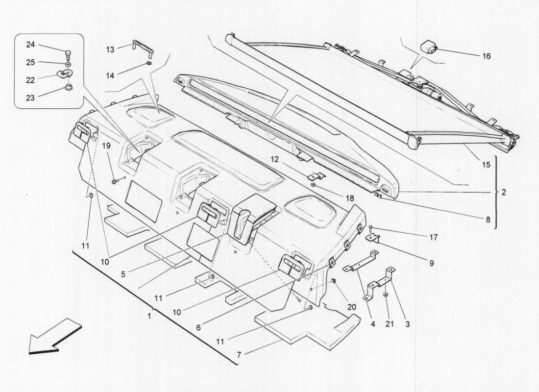 maserati qtp. v6 3.0 tds 275bhp 2017 rear parcel shelf parts diagram