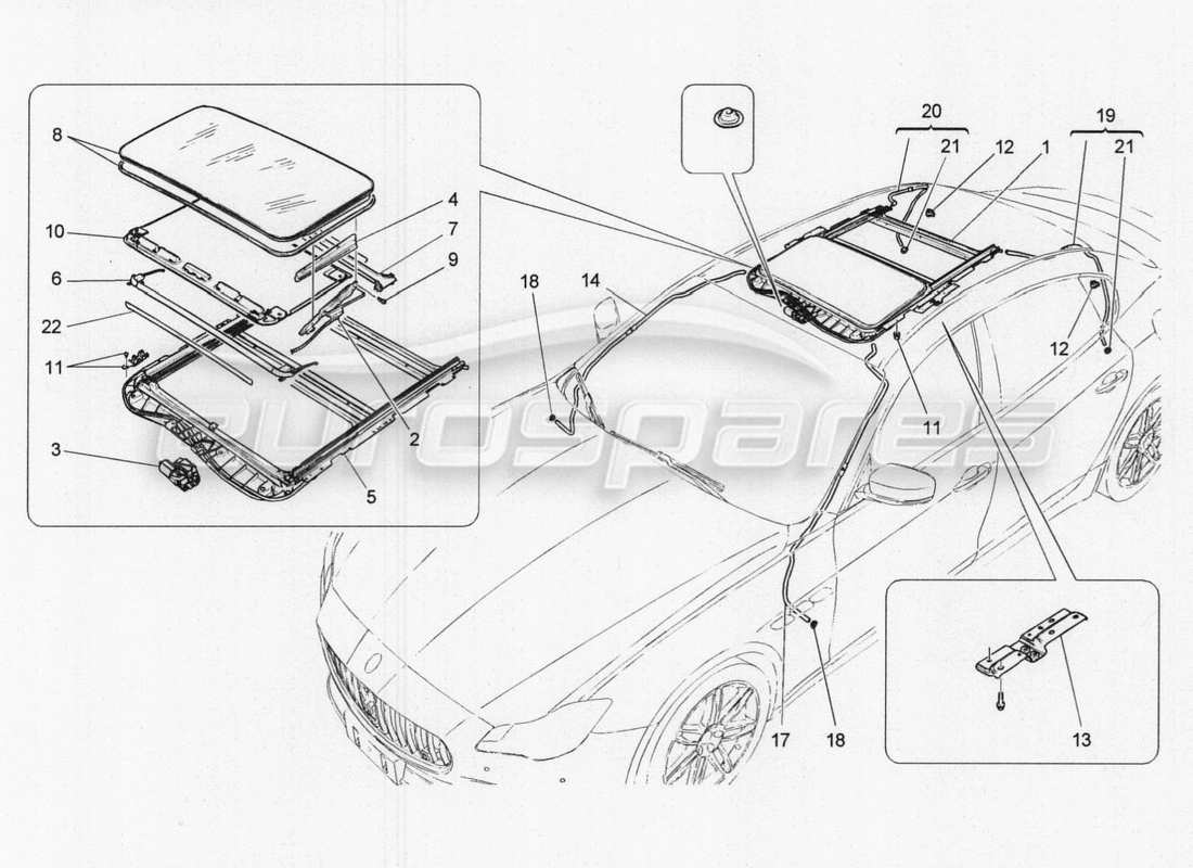 maserati qtp. v8 3.8 530bhp 2014 auto sunroof part diagram