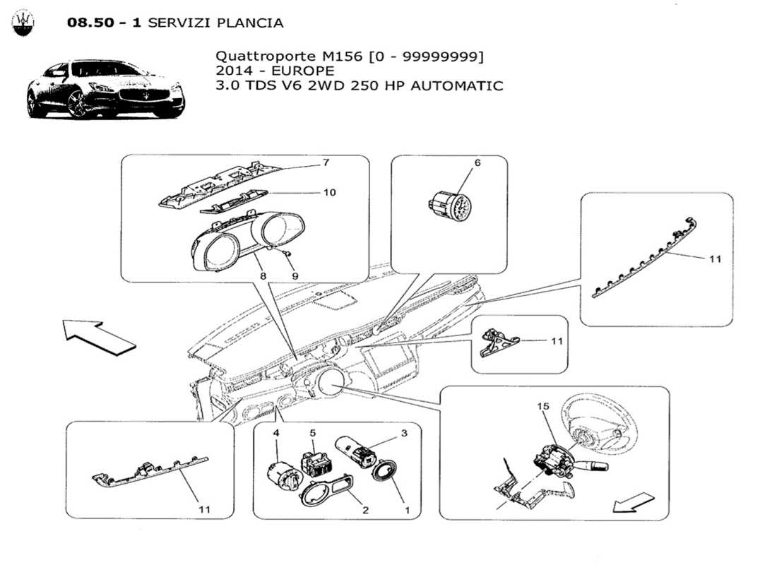 maserati qtp. v6 3.0 tds 250bhp 2014 dashboard devices parts diagram