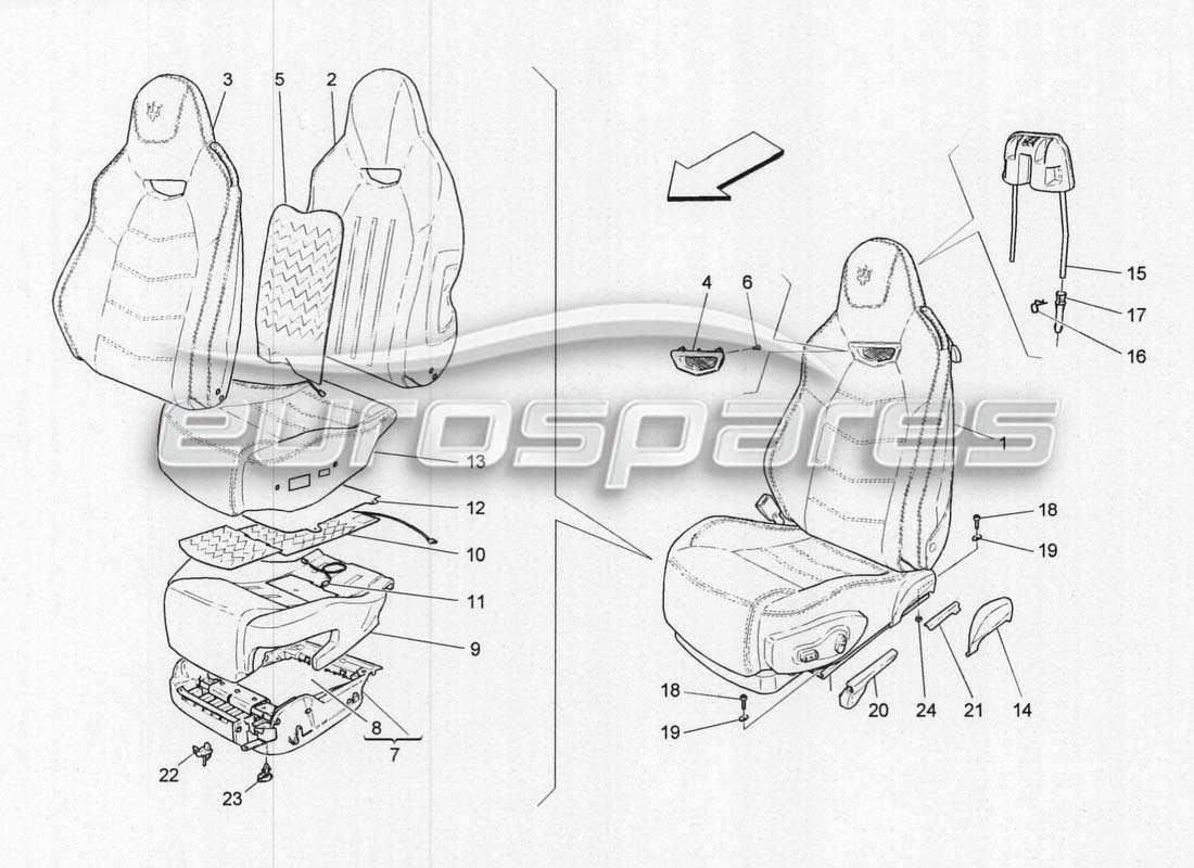 maserati grancabrio mc centenario front seat coverings parts diagram