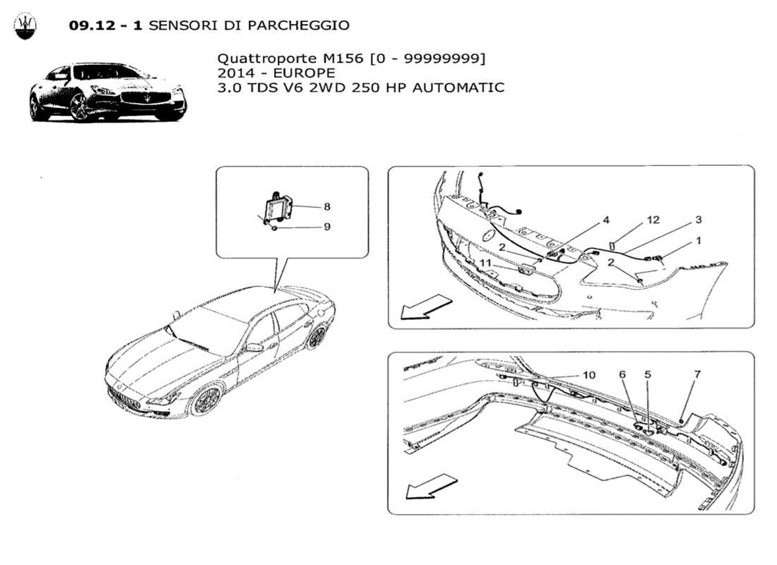 maserati qtp. v6 3.0 tds 250bhp 2014 parking sensors part diagram