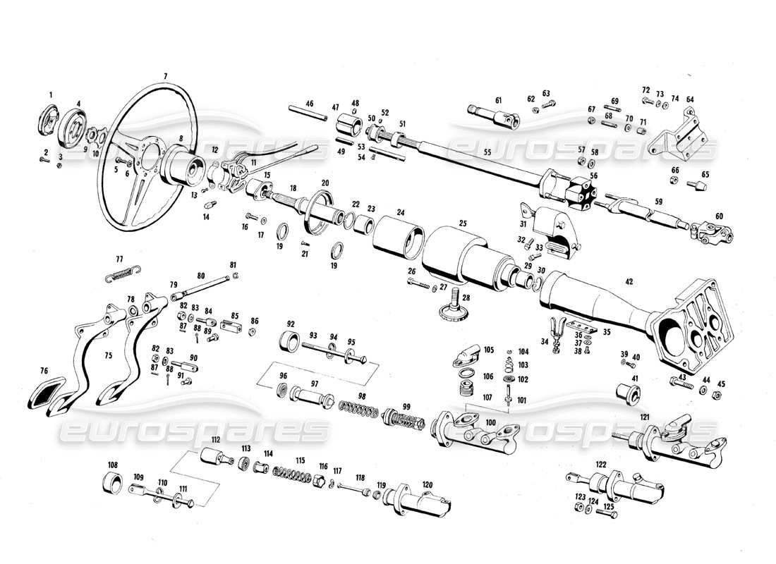 maserati qtp.v8 4.7 (s1 & s2) 1967 steering parts and pedals parts diagram