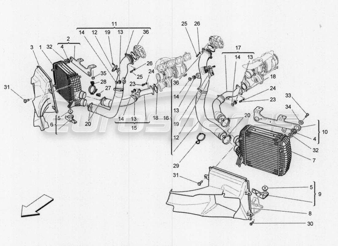 maserati qtp. v8 3.8 530bhp 2014 auto intercooler system parts diagram