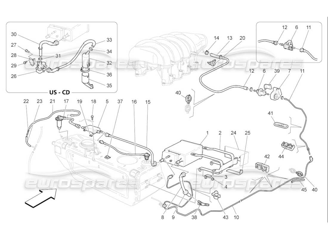 maserati qtp. (2008) 4.2 auto fuel vapour recirculation system part diagram