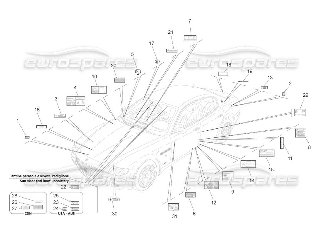 maserati qtp. (2008) 4.2 auto stickers and labels part diagram