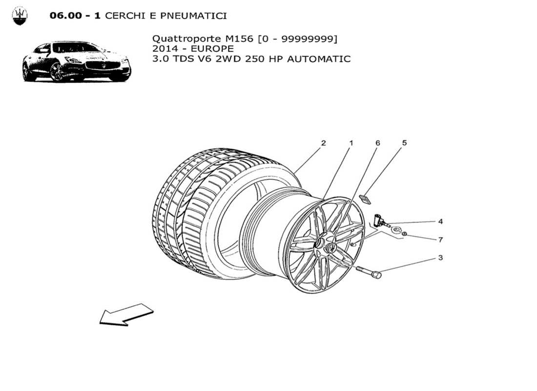 maserati qtp. v6 3.0 tds 250bhp 2014 wheels and tyres part diagram