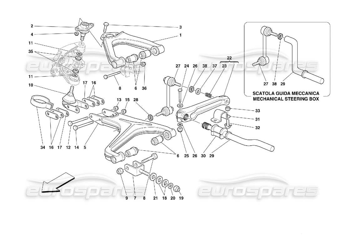 ferrari 355 (2.7 motronic) front suspension - wishbones parts diagram