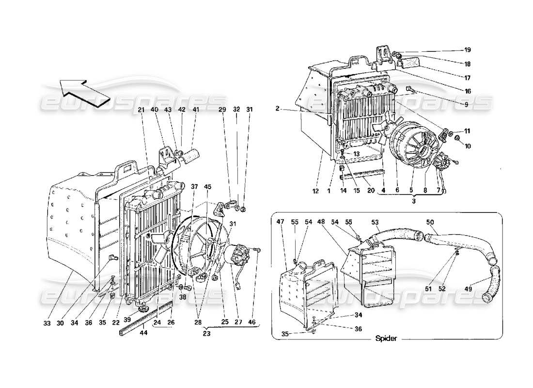 ferrari 348 (2.7 motronic) cooling system radiators part diagram