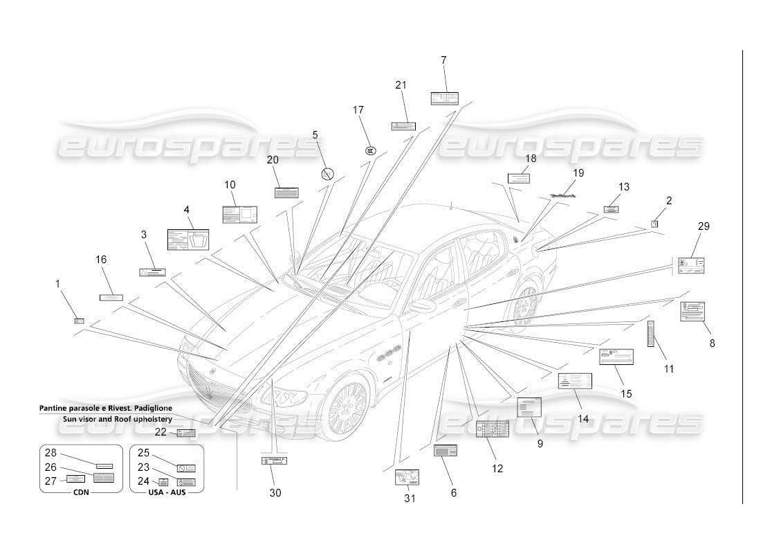 maserati qtp. (2007) 4.2 auto stickers and labels parts diagram