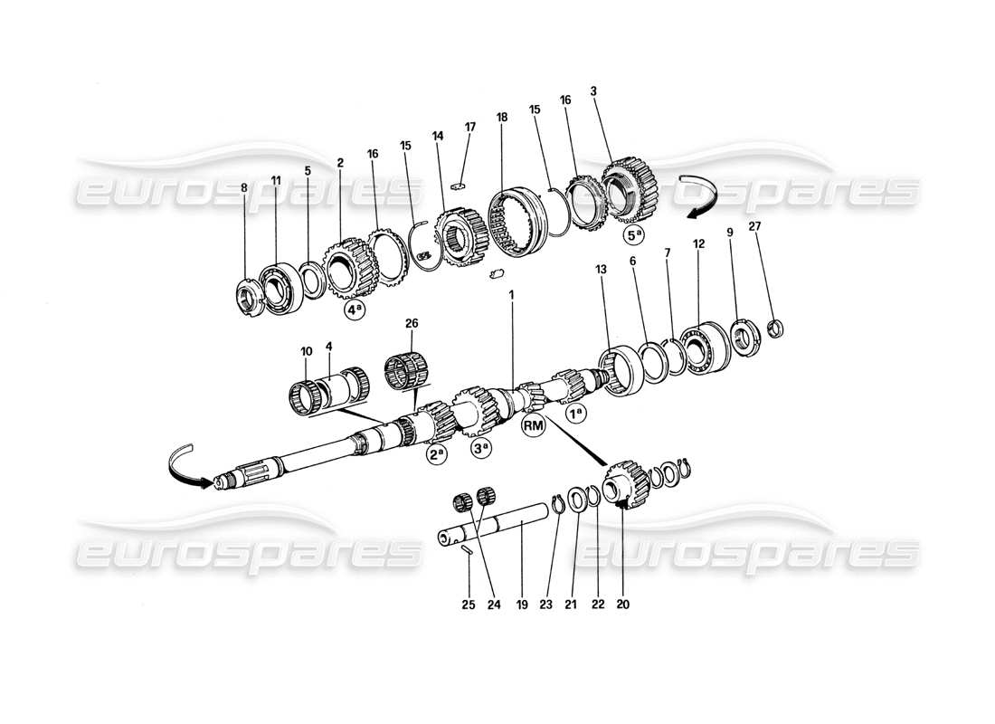 ferrari 328 (1985) main shaft gears parts diagram