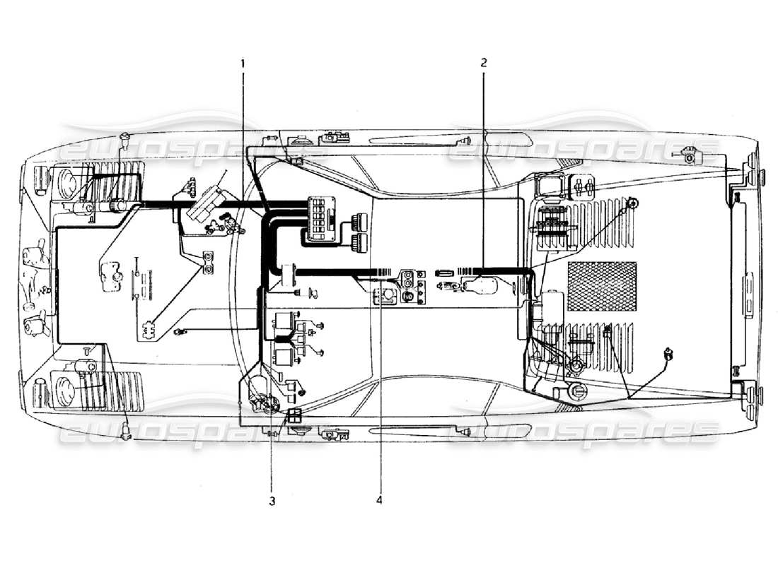 ferrari 308 gtb (1976) body electrical (valid for rhd - aus versions) parts diagram