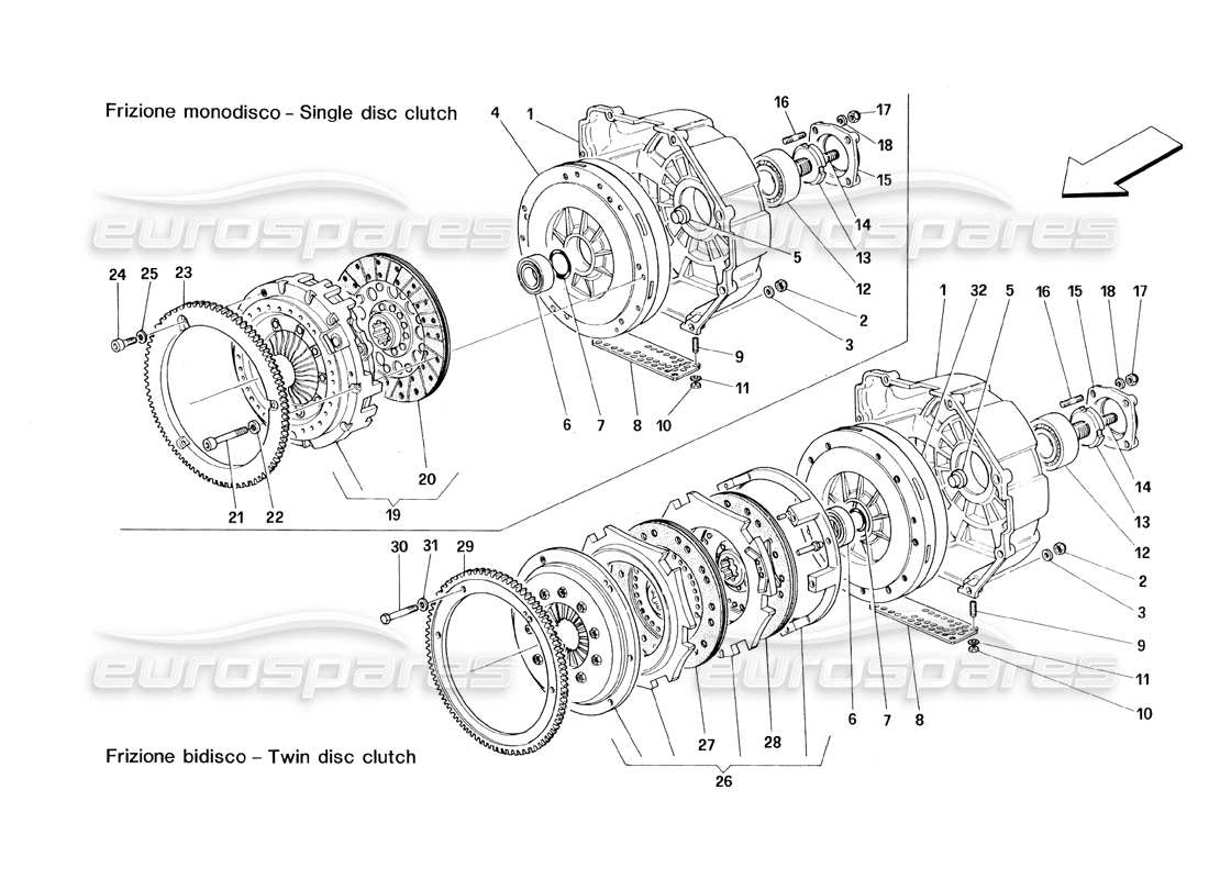 ferrari 348 (1993) tb / ts clutch - single and double disc part diagram