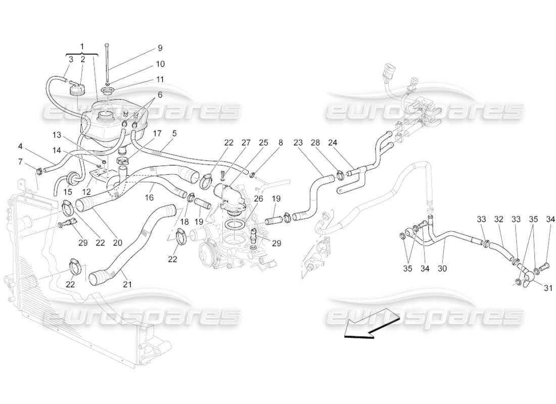 maserati grancabrio (2011) 4.7 cooling system: nourice and lines parts diagram