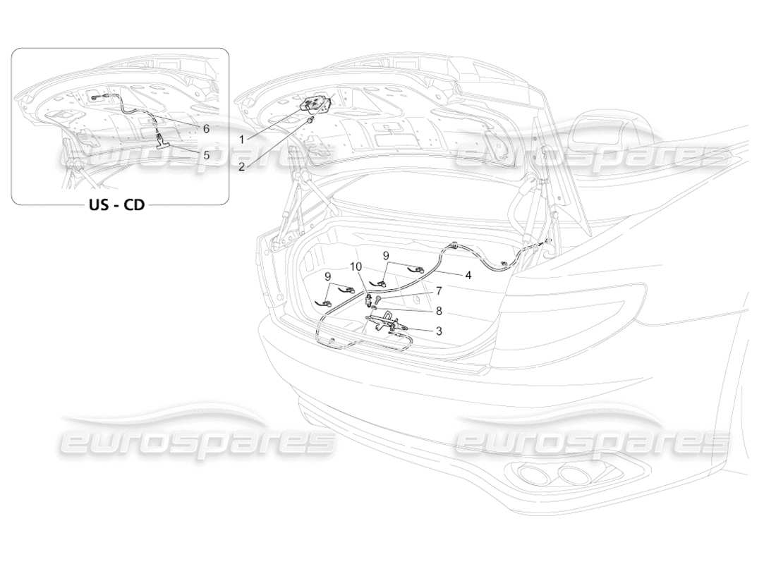 maserati grancabrio (2011) 4.7 rear lid opening control part diagram