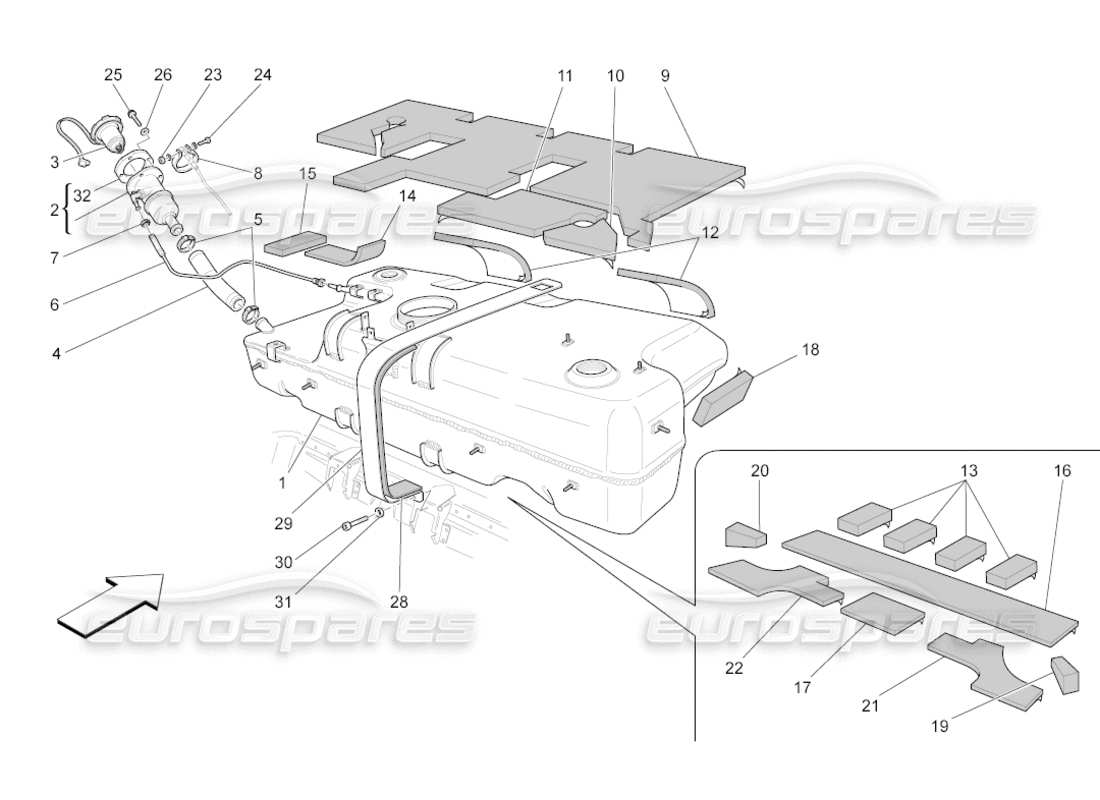 maserati grancabrio (2011) 4.7 fuel tank parts diagram