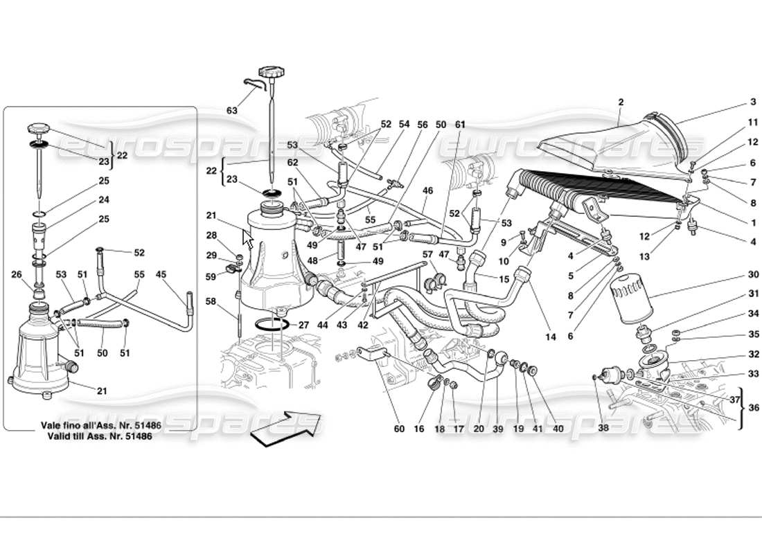 ferrari 360 modena lubrication system and blow-by system part diagram