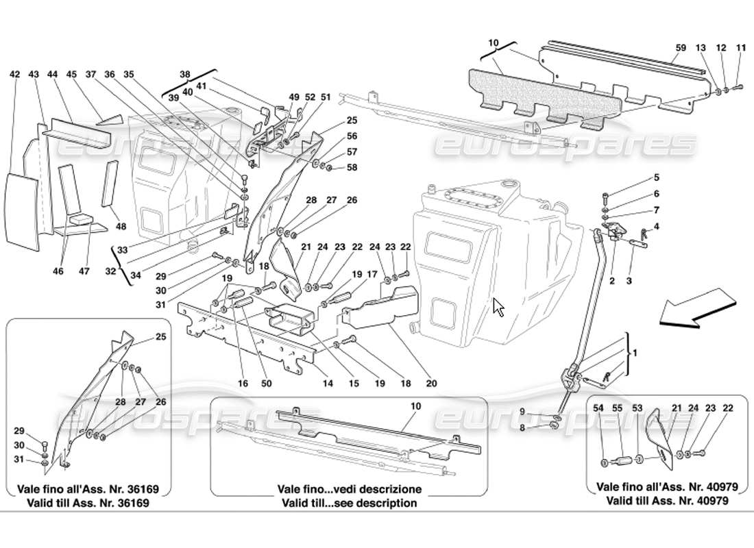 ferrari 360 modena fuel tanks fixing and protection parts diagram