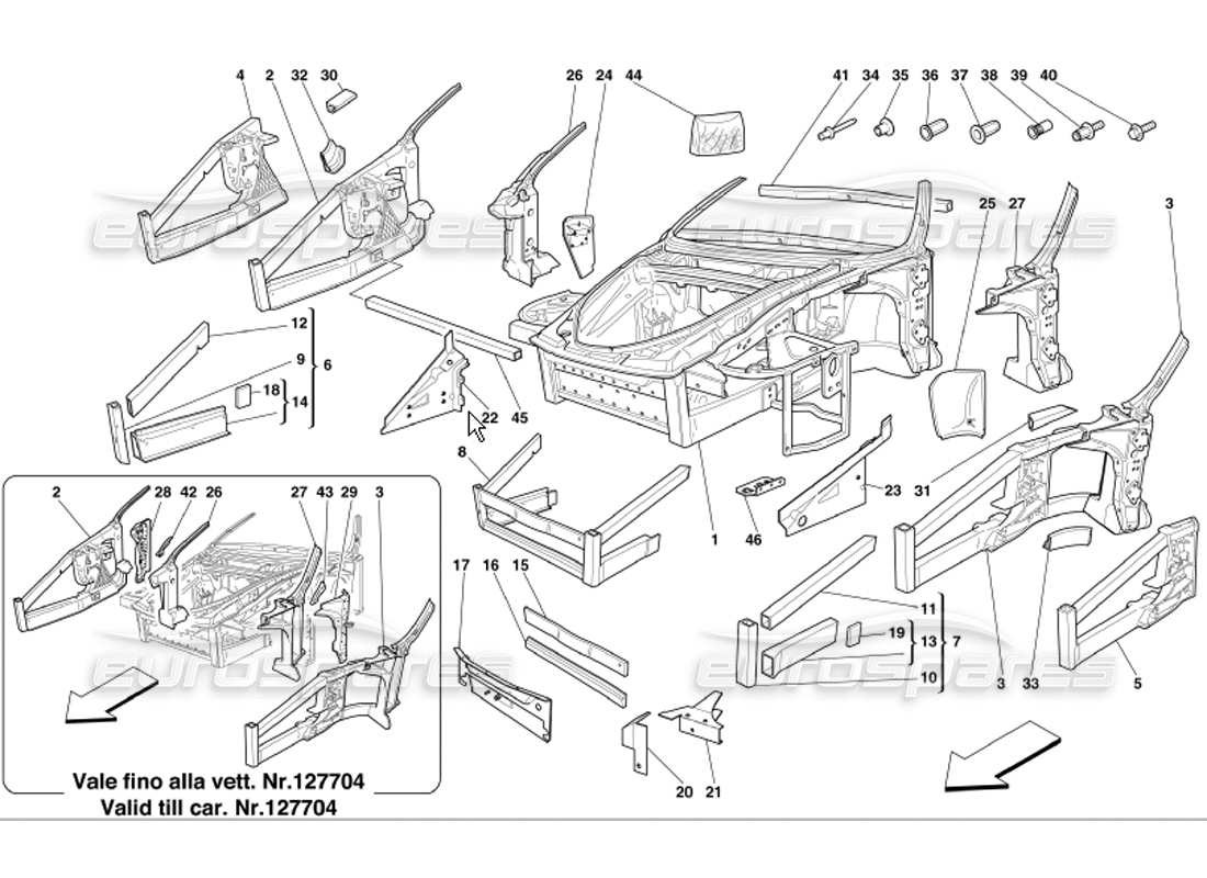 ferrari 360 modena frame front elements structures and plates part diagram