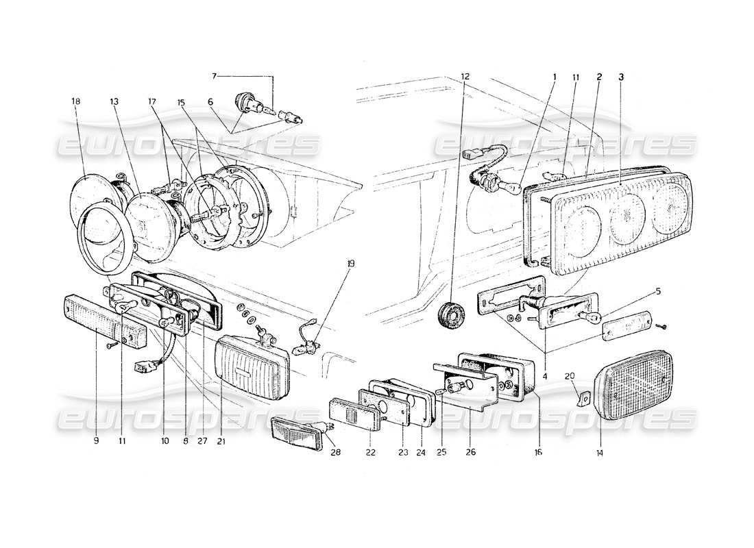 ferrari 308 gt4 dino (1979) lights part diagram