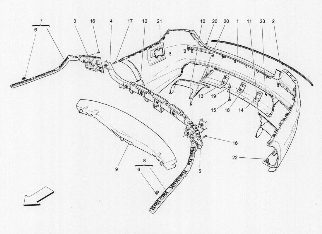 maserati qtp. v6 3.0 tds 275bhp 2017 rear bumper part diagram