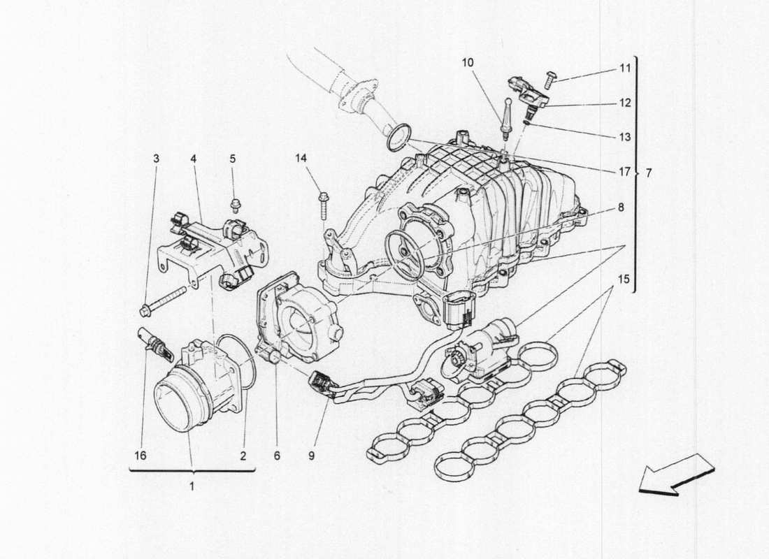 maserati qtp. v6 3.0 tds 275bhp 2017 intake manifold and throttle body part diagram