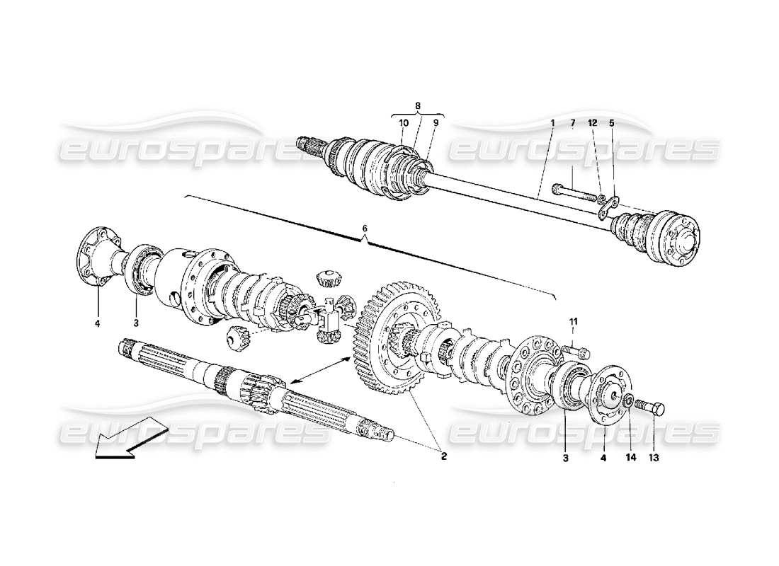 ferrari 348 (2.7 motronic) differential & axle shafts part diagram
