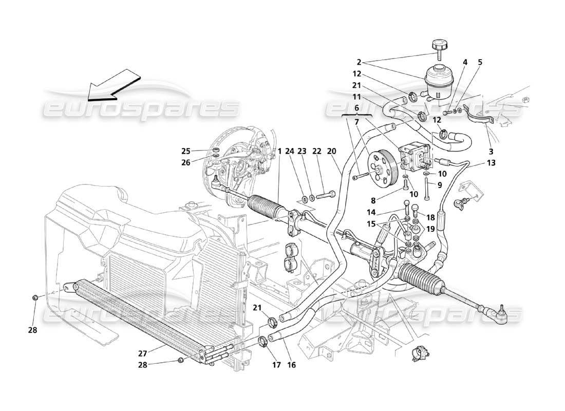 maserati qtp. (2003) 4.2 steering box & servo-control pump parts diagram