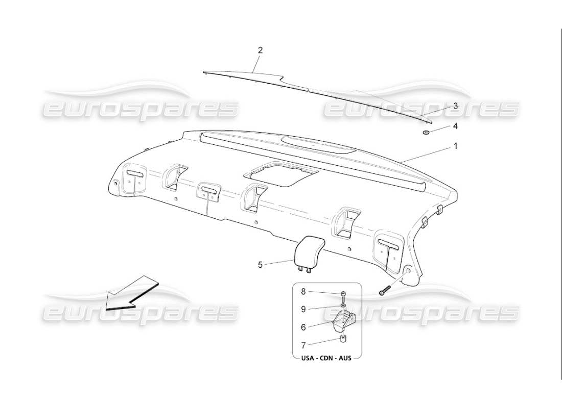 maserati qtp. (2007) 4.2 f1 rear parcel shelf part diagram